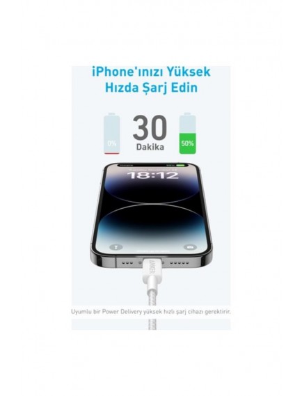 Anker 322 USB-C to Apple iPhone Lightning 1.8m Şarj/Data Kablosu - Beyaz - A81B6