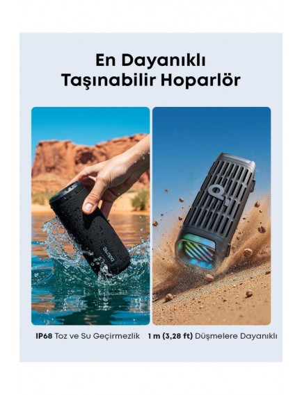 Anker Soundcore Boom 3i Bluetooth Hoparlör, 50W, IP68 Su Geçirmez, Siyah - D5100