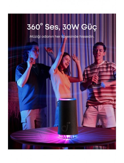 Anker Soundcore Glow Taşınabilir Hoparlör - Siyah - 360° Ses Bluetooth Hoparlör 