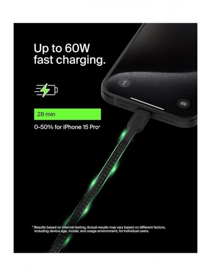 Belkin Boostcharge Örgülü 50 Watt Usb-C - Usb-C Kablosu 1m Siyah Şarj Kablosu