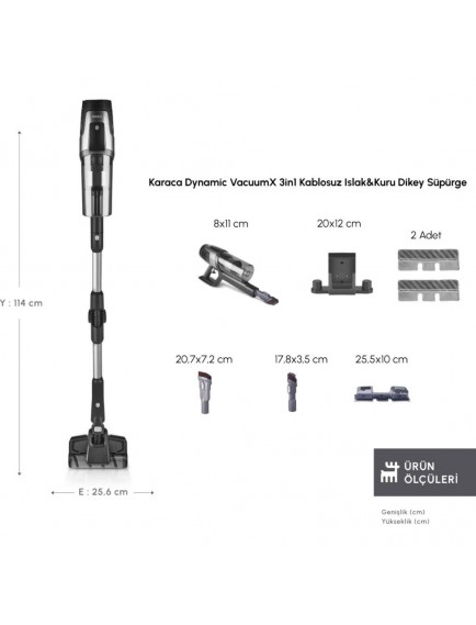 Karaca Dynamic Vacuumx 3 In 1 Kablosuz Islak / Kuru Dikey Süpürge 0,4 L Toz Haznesi