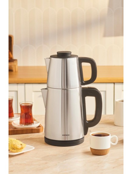 Karaca Tea Break 2 In 1 Çelik Su Isıtıcı Çay Makinesi Inox Siyah