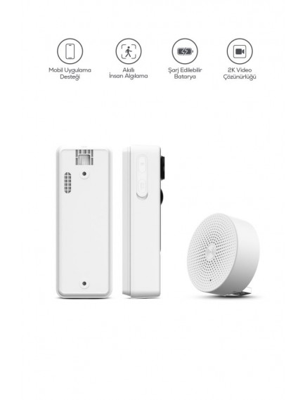 Meari B1 Kablosuz Wi-Fi Şarjlı Akıllı Görüntülü Kapı Zili | 2k 3mp, IP65, 5200MAH, Zil Sesi Ünitesi Dahil