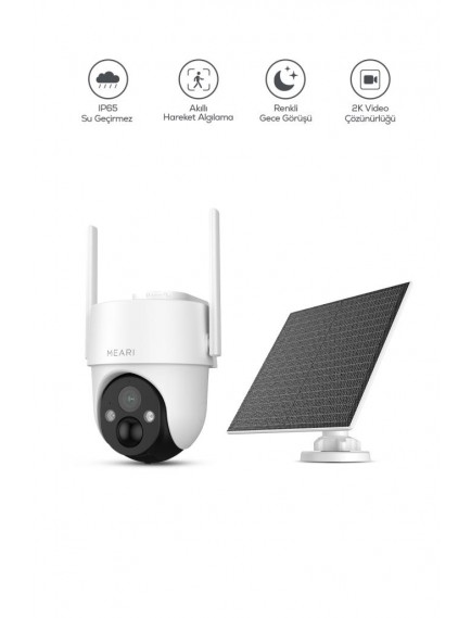 Meari N2 Dış Mekan Kablosuz Wi-Fi Ptz Dahili Solar Şarjlı Akıllı Güvenlik Kamerası | 2k, 3mp, 5200MAH, Gece Görüşü, Çift Yönlü Ses